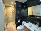 Modern bathroom with elegant marble tiling