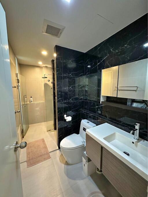 Modern bathroom with elegant marble tiling