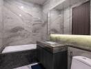 Modern bathroom with marble walls and elegant fixtures