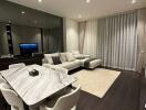 Modern living room with dining area and elegant furnishings