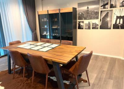 Modern dining room with wood table and stylish decor