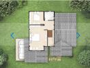 Top view architectural floor plan of a residential house