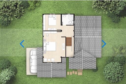Top view architectural floor plan of a residential house