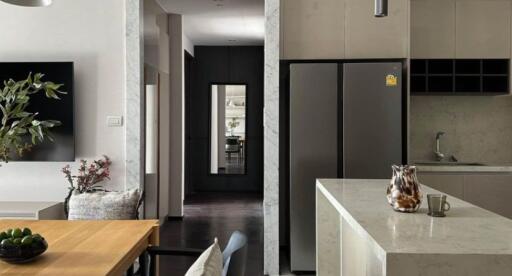 Modern kitchen with integrated appliances and sleek design