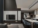 Modern living room with integrated kitchen