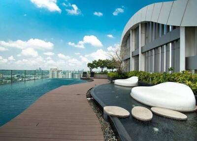 Luxurious rooftop pool with city skyline view