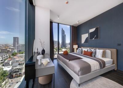 Modern bedroom with city view