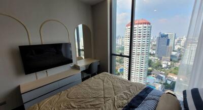 Modern bedroom with city view