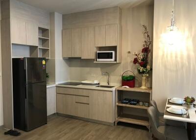 Modern kitchen with fully equipped appliances and stylish cabinetry
