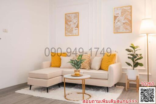 Well furnished modern living room with sofa and decorative artworks