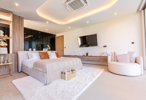 Modern spacious bedroom with stylish interior design