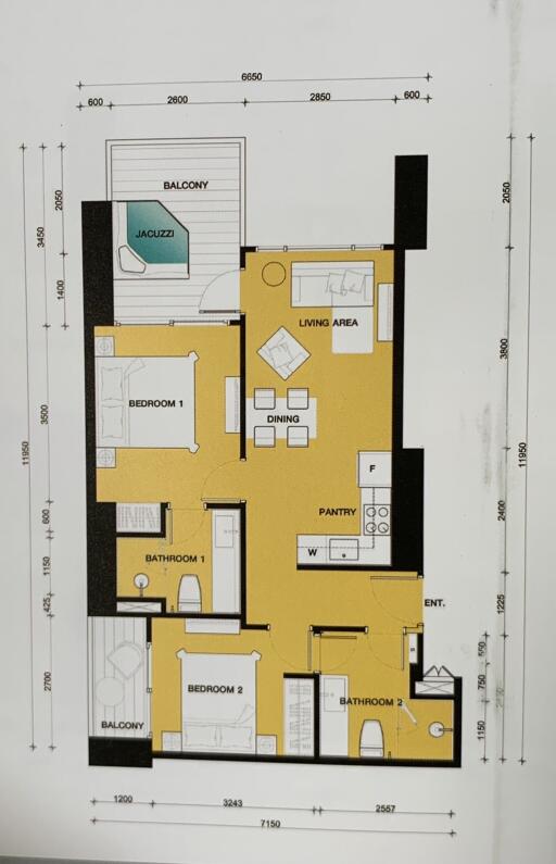 Architectural floor plan of a residential apartment