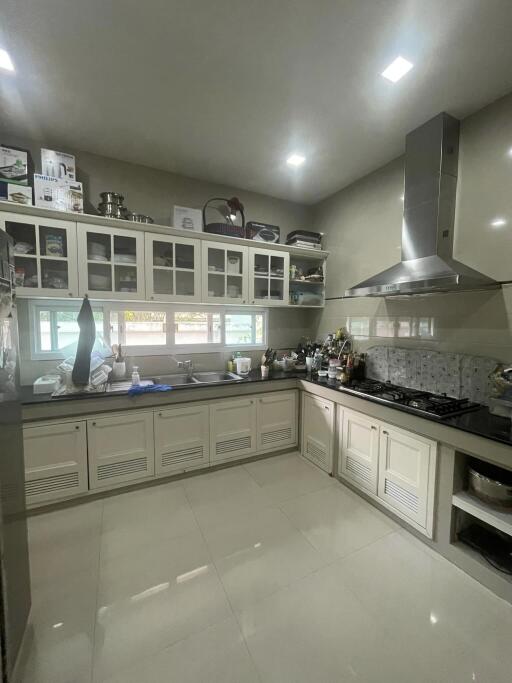 Modern spacious kitchen with ample storage and high-end appliances