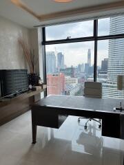 Modern living room with city view