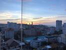 City skyline view during sunset from a high-rise building