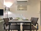 Modern dining room with elegant table setting and stylish decor