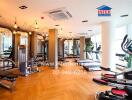 Spacious modern gym in residential building with various exercise equipment
