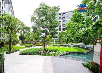 Lush garden walkway in modern residential complex