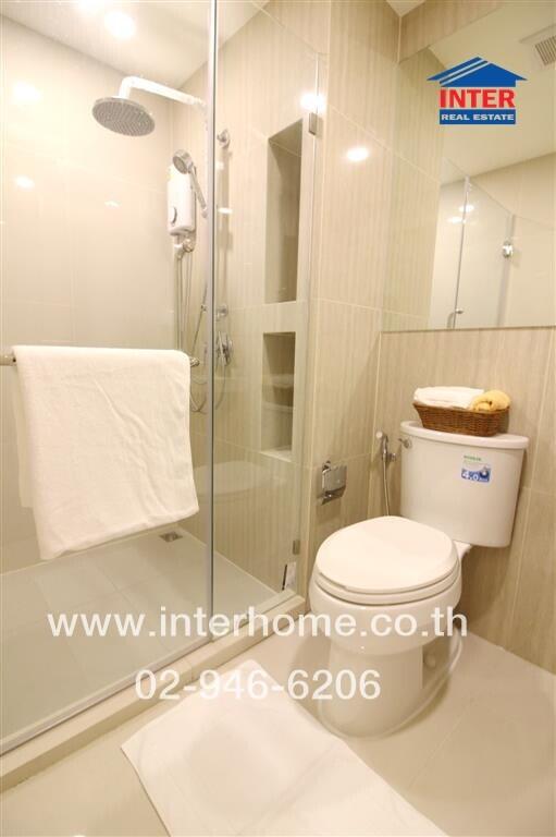 Modern bathroom interior with shower and toilet