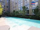 Exterior pool area of a modern apartment building