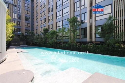 Exterior pool area of a modern apartment building