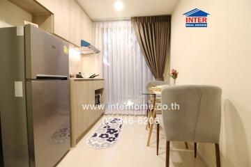 Modern kitchen interior with elegant dining area