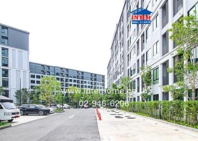 Modern residential apartment buildings with parking area