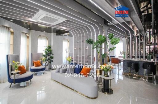 Elegant and modern lobby interior with stylish seating and decorative plants