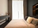 Modern bedroom with elegant decor and natural light