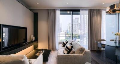 Modern living room with city view