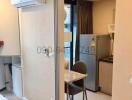 Compact studio apartment with integrated living and kitchen space