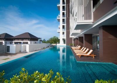 Luxury apartment building with pool