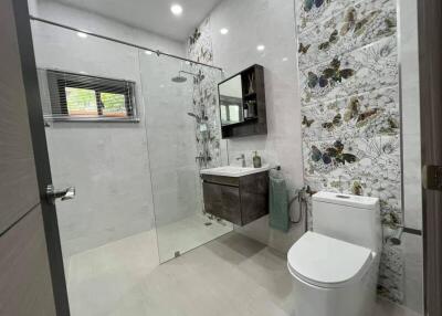 Modern bathroom with stylish decor and fixtures