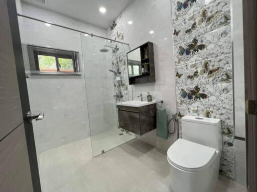 Modern bathroom with stylish decor and fixtures