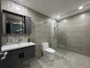 Modern bathroom with spacious shower and sleek design