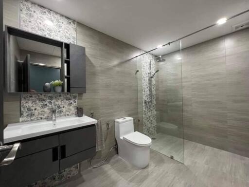 Modern bathroom with spacious shower and sleek design