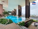 Luxurious apartment pool area with city view