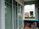 Spacious covered patio with large sliding doors and a built-in sink area