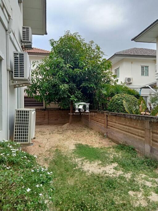 Spacious backyard with greenery and surrounding walls