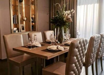 Elegant dining room with stylish table setting and modern decor