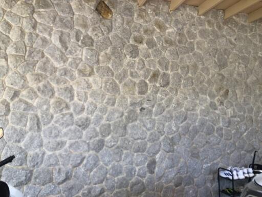Close-up of a textured stone wall, possibly in an outdoor area