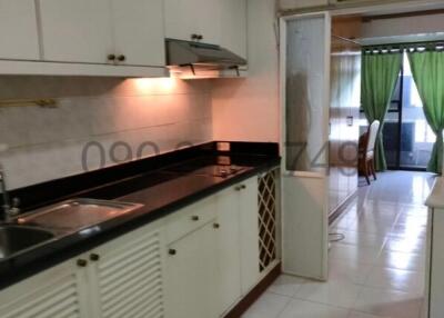 Well-equipped compact kitchen with modern amenities and lighting