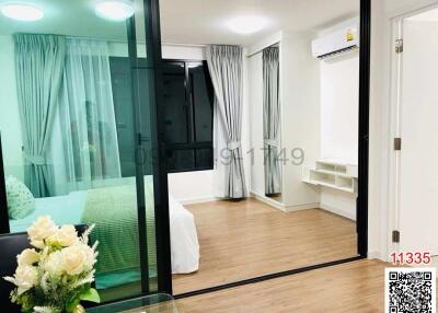 Modern bedroom with glass partition