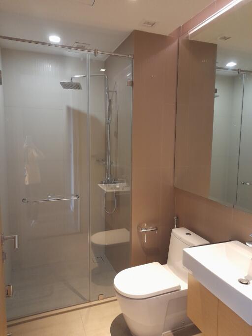 Modern bathroom interior with shower and toilet