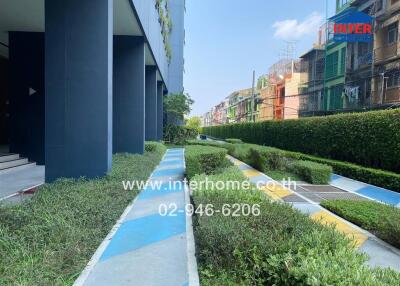 Colorful walkway in residential apartment complex