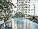 Luxury high-rise apartment buildings with swimming pool