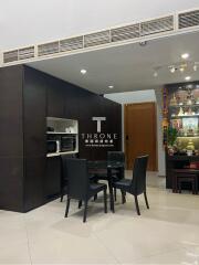 Modern kitchen with dining area and sleek design