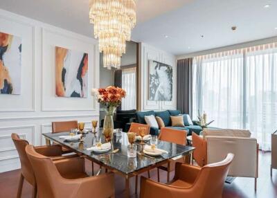 Elegant living room with dining area in a modern luxury apartment