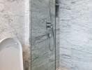 Modern marble bathroom with walk-in shower