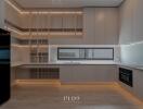 Modern kitchen with built-in appliances and wooden cabinets